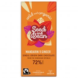 Seed and Bean Organic Extra Dark Chocolate Bar - Mandarin & Ginger - 85g