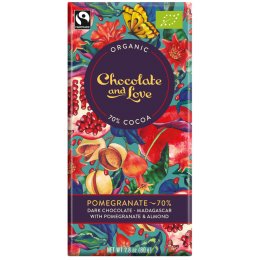 Chocolate & Love Organic Fairtrade Pomegranate & Almond 70 percent  Dark Chocolate Bar - 80g