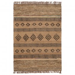 Blockprint Jute Rug with Wool and Recycled Sari - 150 x 240cm