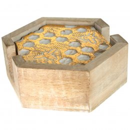 Fair Trade Mango Wood Honeycomb Coasters - Set of 4