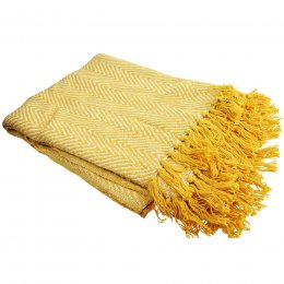 Recycled Cotton Tassel Throw - Yellow