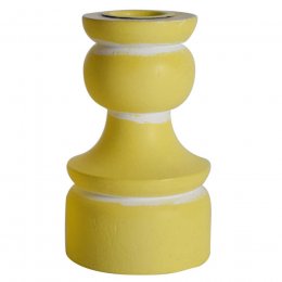 Hand Carved Mango Wood Candlestick - Yellow - 10cm