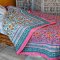 Block Printed Pink Floral Padded Quilt - 220cm x 270cm